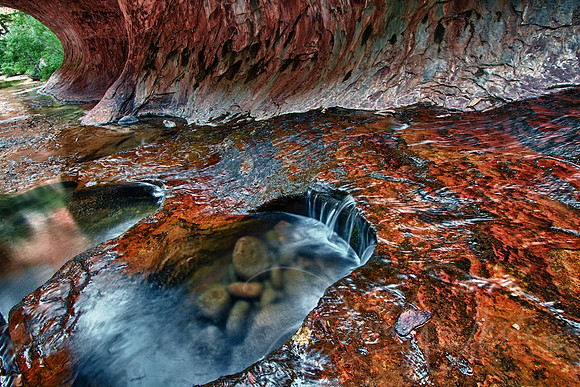 The Subway emerald green pools in Right Fork of North Creek, Zion National Park, Utah